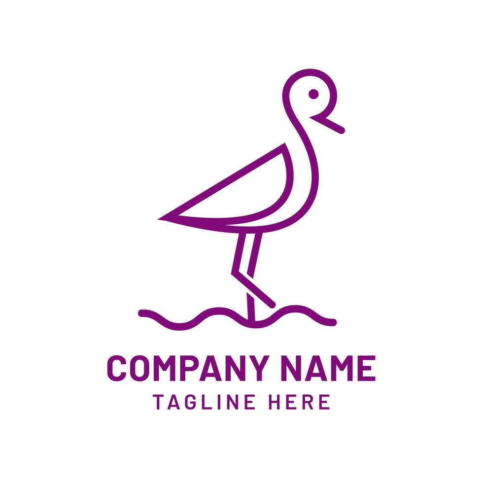 Simple line art sea bird logo design template for abstract business vector