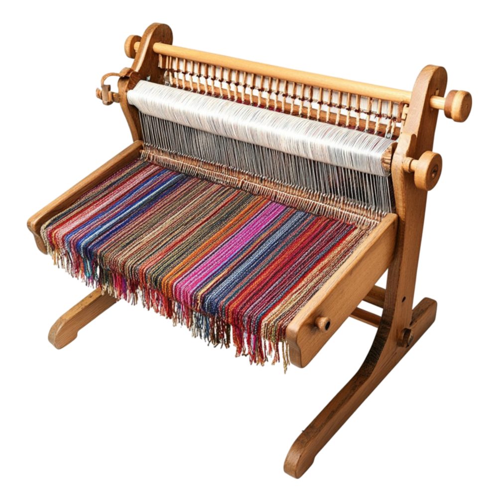 Weaving Machine with a Wooden Frame and a Loom png