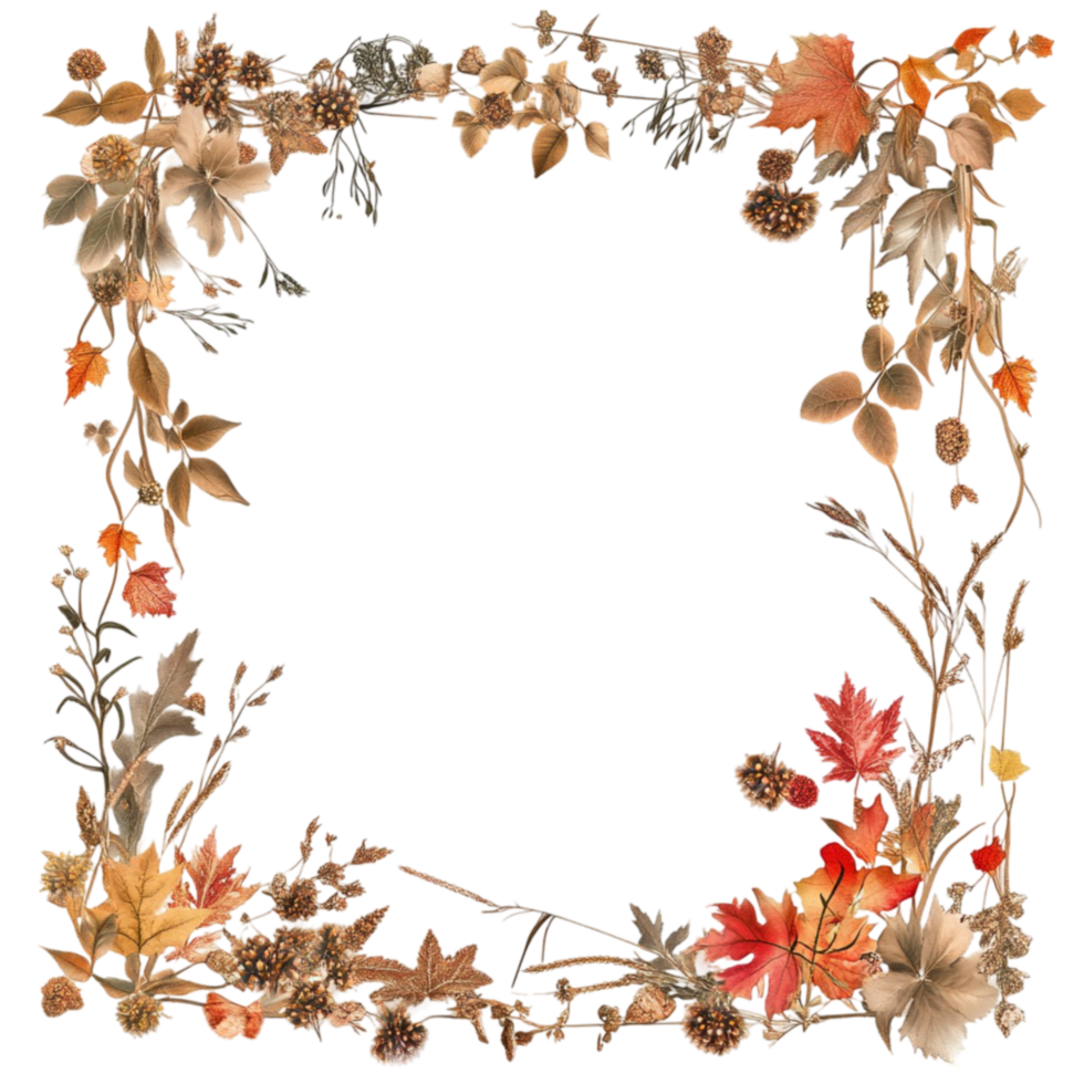 Autumn Leaves and Flowers in Square Frame png