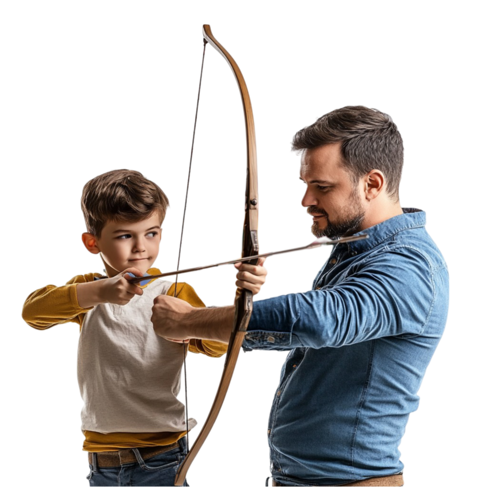 Father and Son Practicing Archery Together png