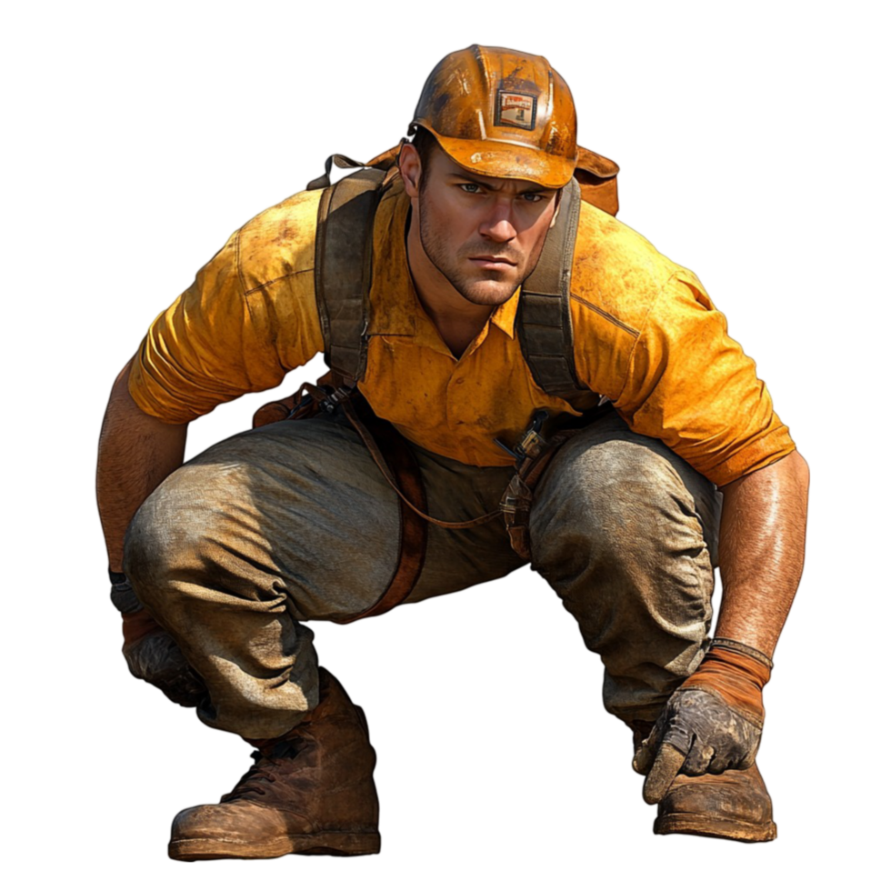 Man in Yellow Shirt Crouching Down png