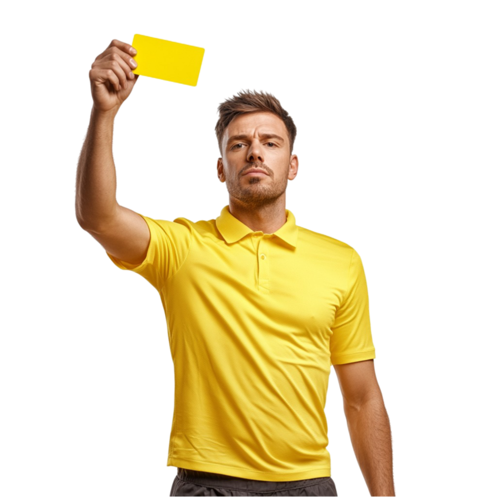 Man Holding Yellow Card Isolated on Transparent Background png