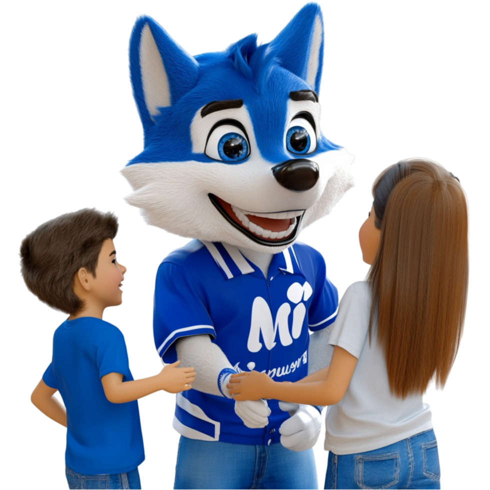 Blue Dog Mascot Interacting with Kids png