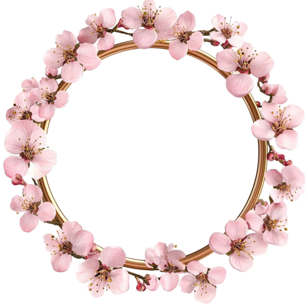 Round Frame with Pink Flowers on Transparent Background png