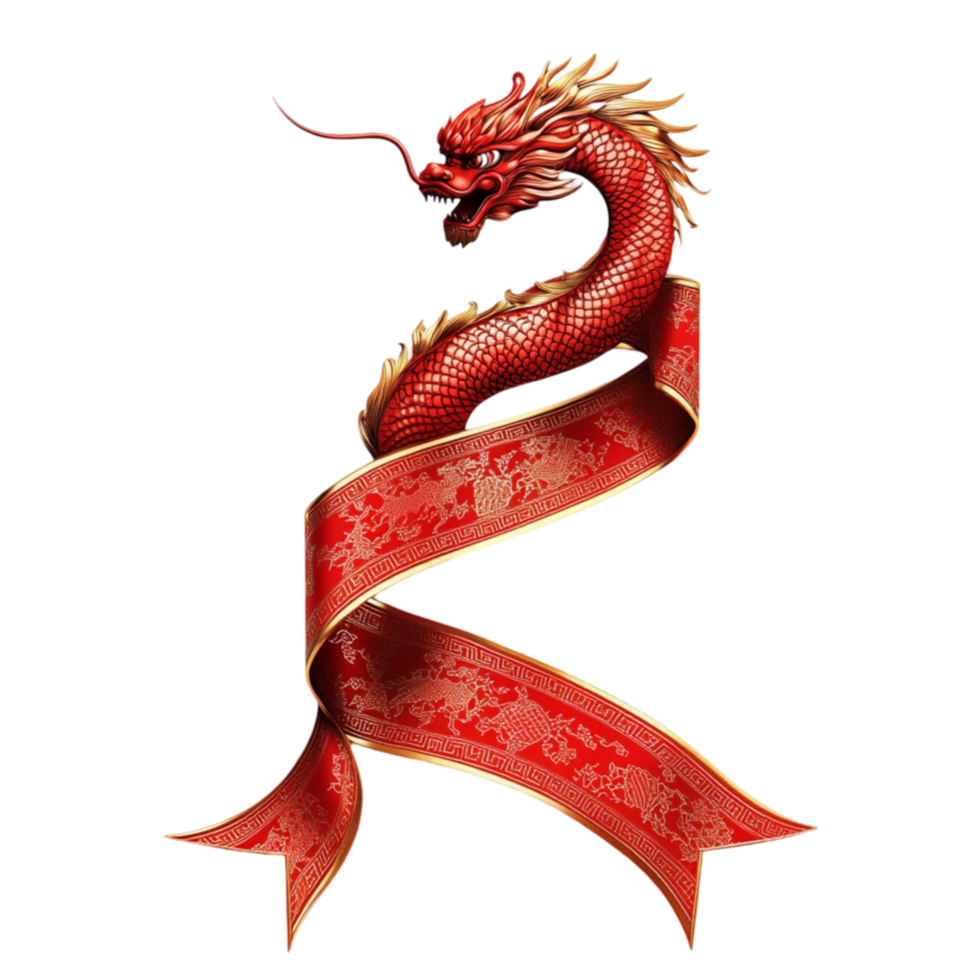 Chinese Dragon with Red Ribbon Design png