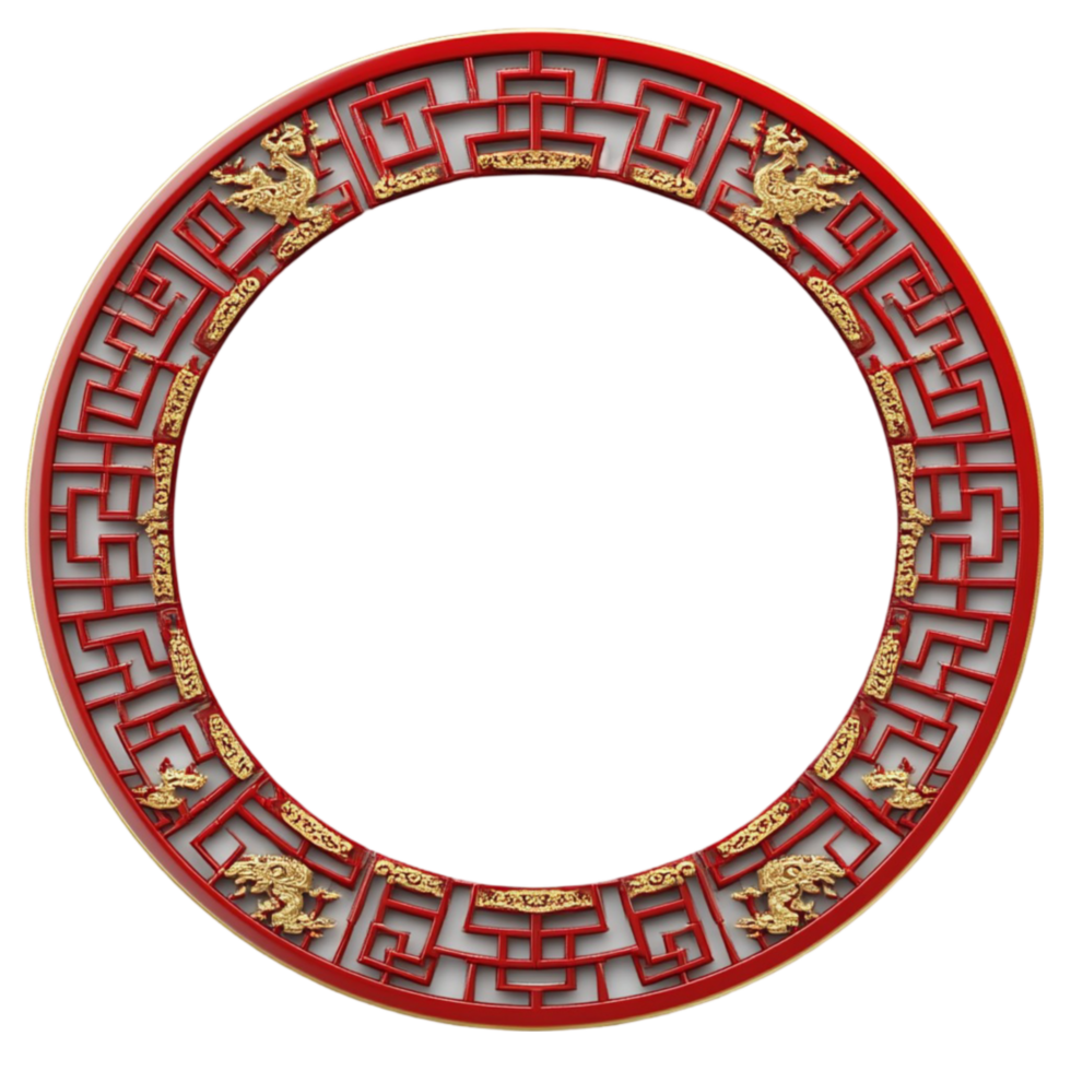 Round Chinese Style Frame with Gold and Red Decorations png