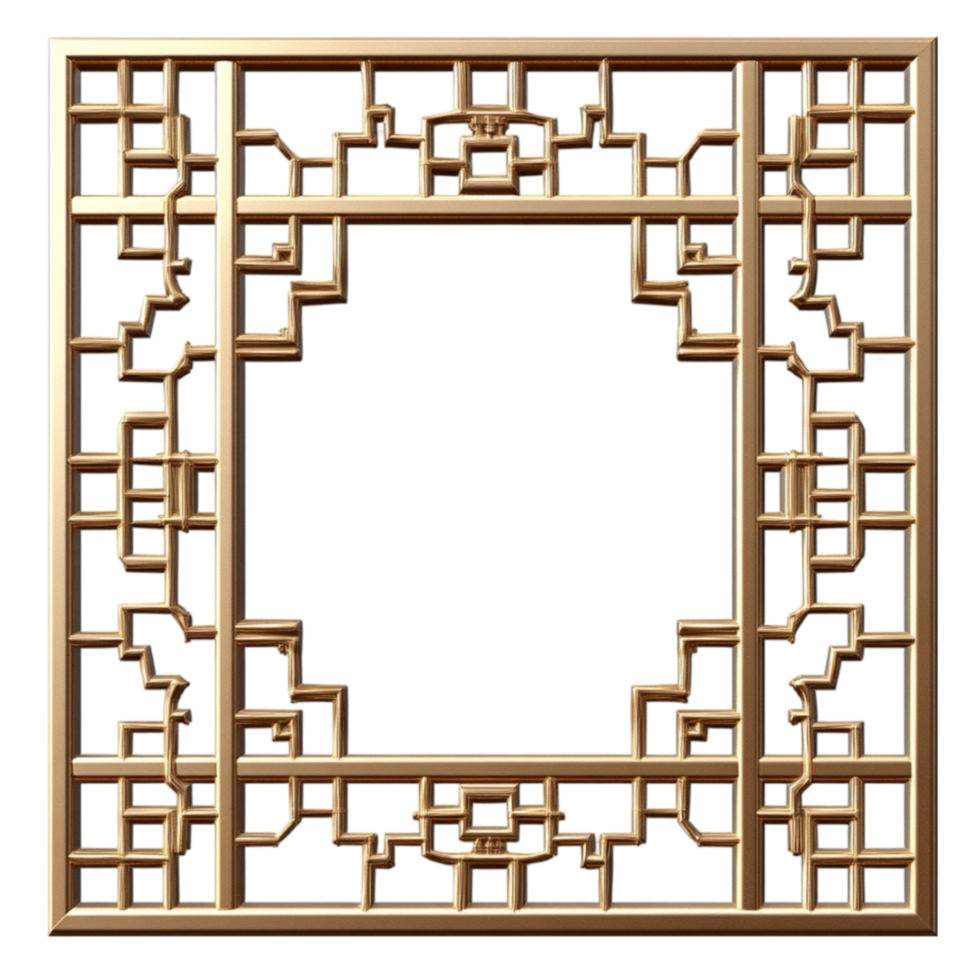 Square Wooden Lattice Frame with Geometric Pattern png