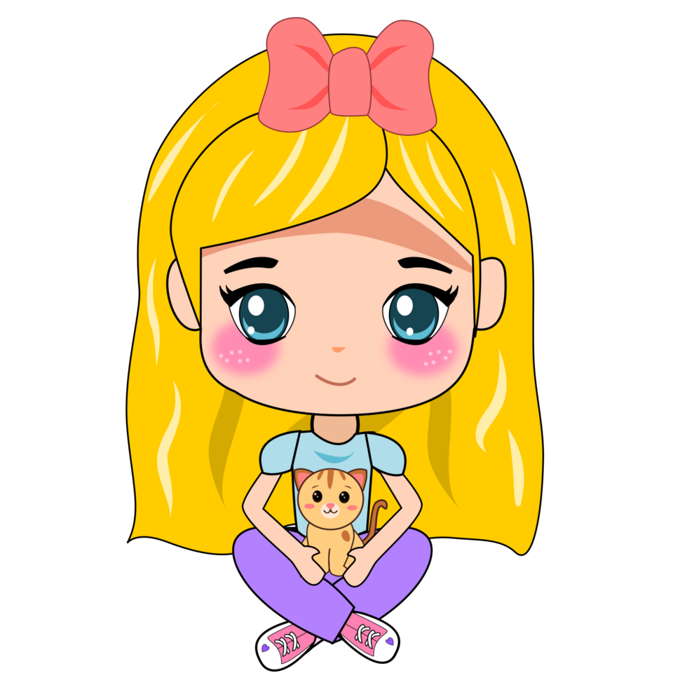 cute girl with a cat png