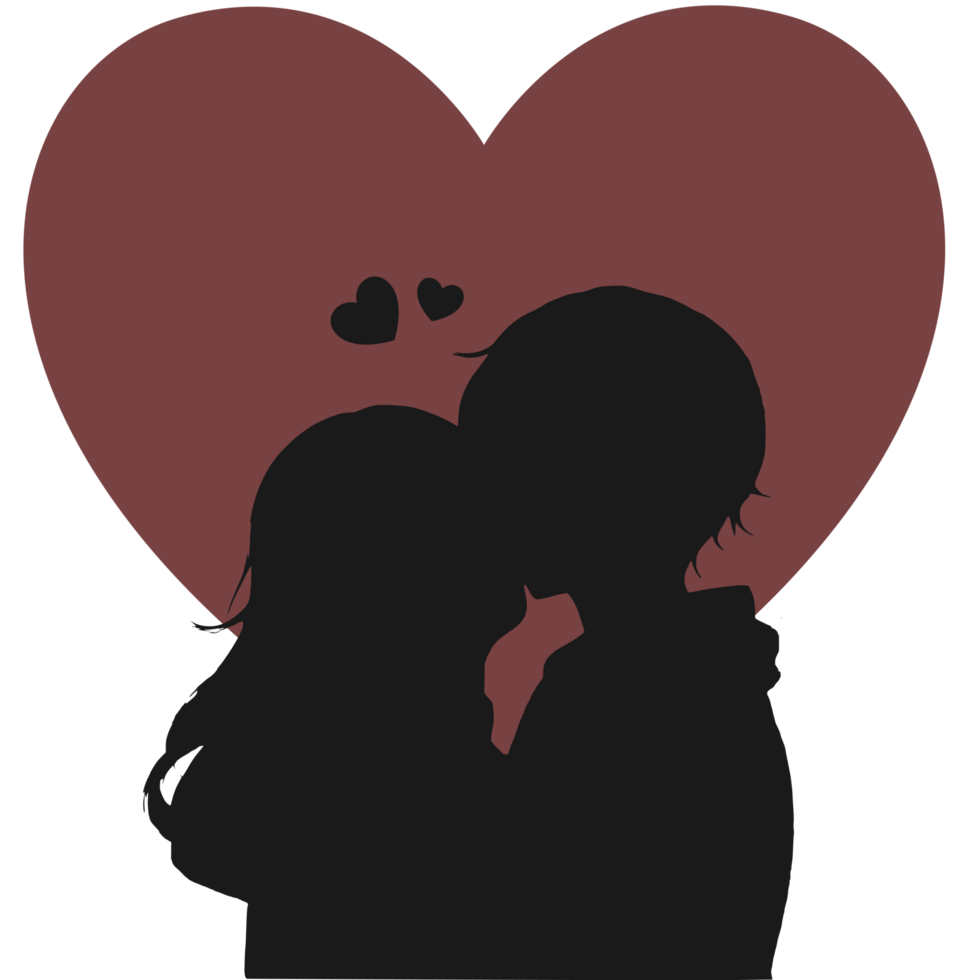silhouette of couple kissing png