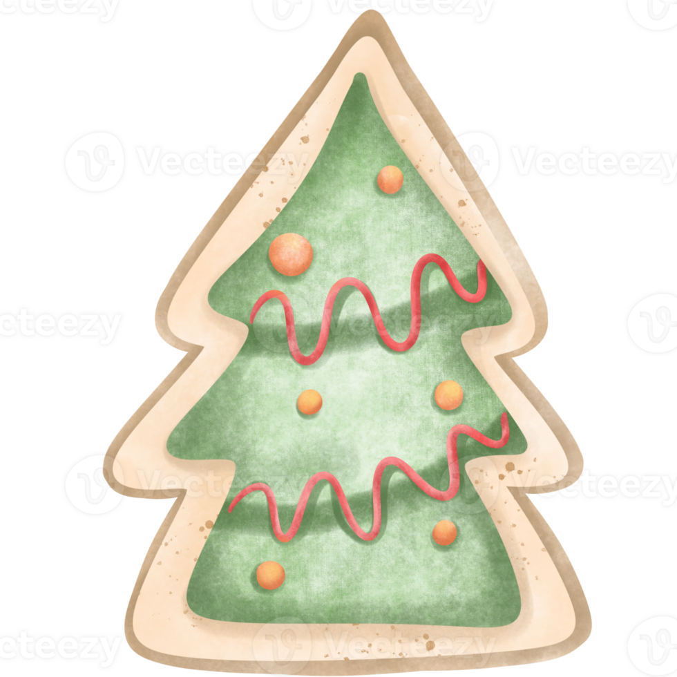 Watercolor Christmas gingerbread cookie in the shape of Chrismas tree , ginger bread cookies shape tree png
