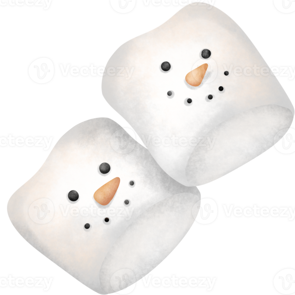 Watercolor marshmallow snowmen and face png