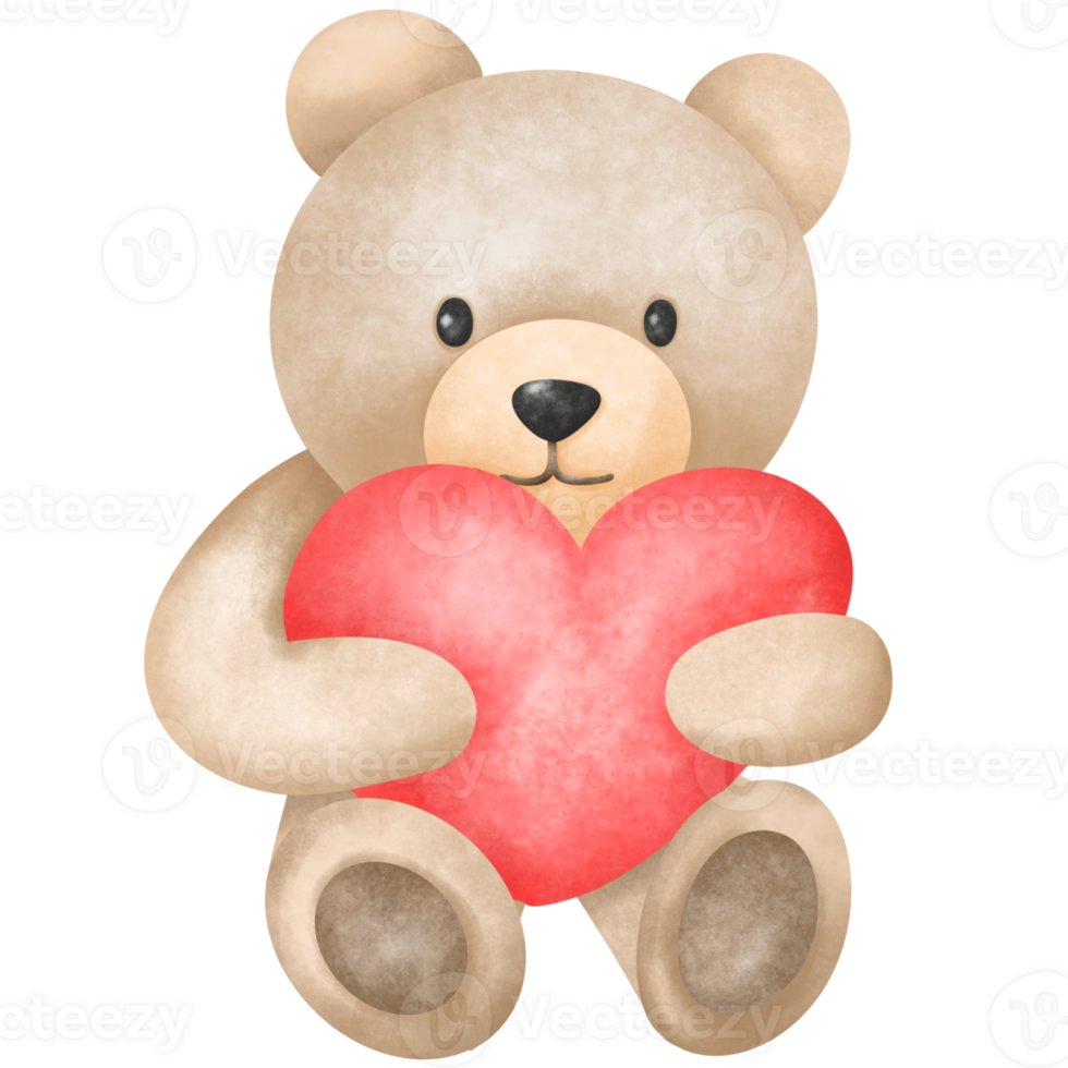A cute teddy bear holding a red heart, symbolizing love and warmth. Perfect as a gift for special occasions like Valentine's Day png