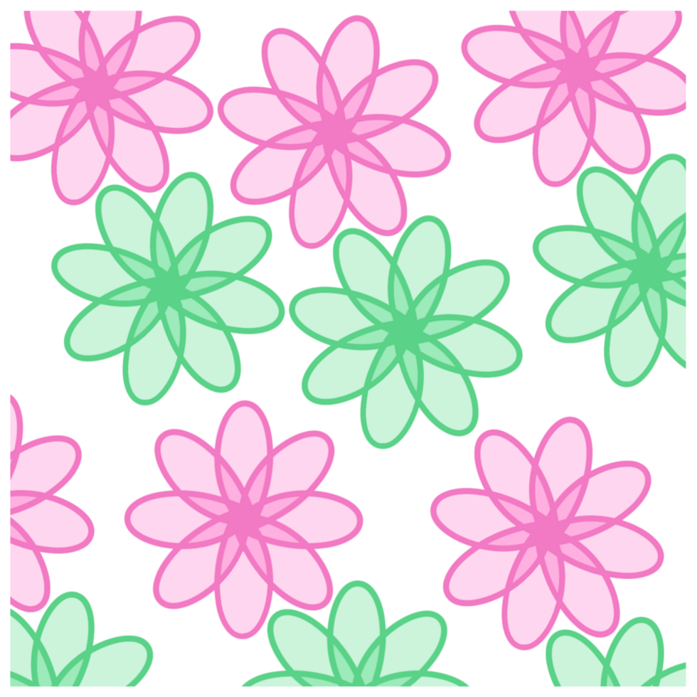 A pink and green flower pattern on a white background png