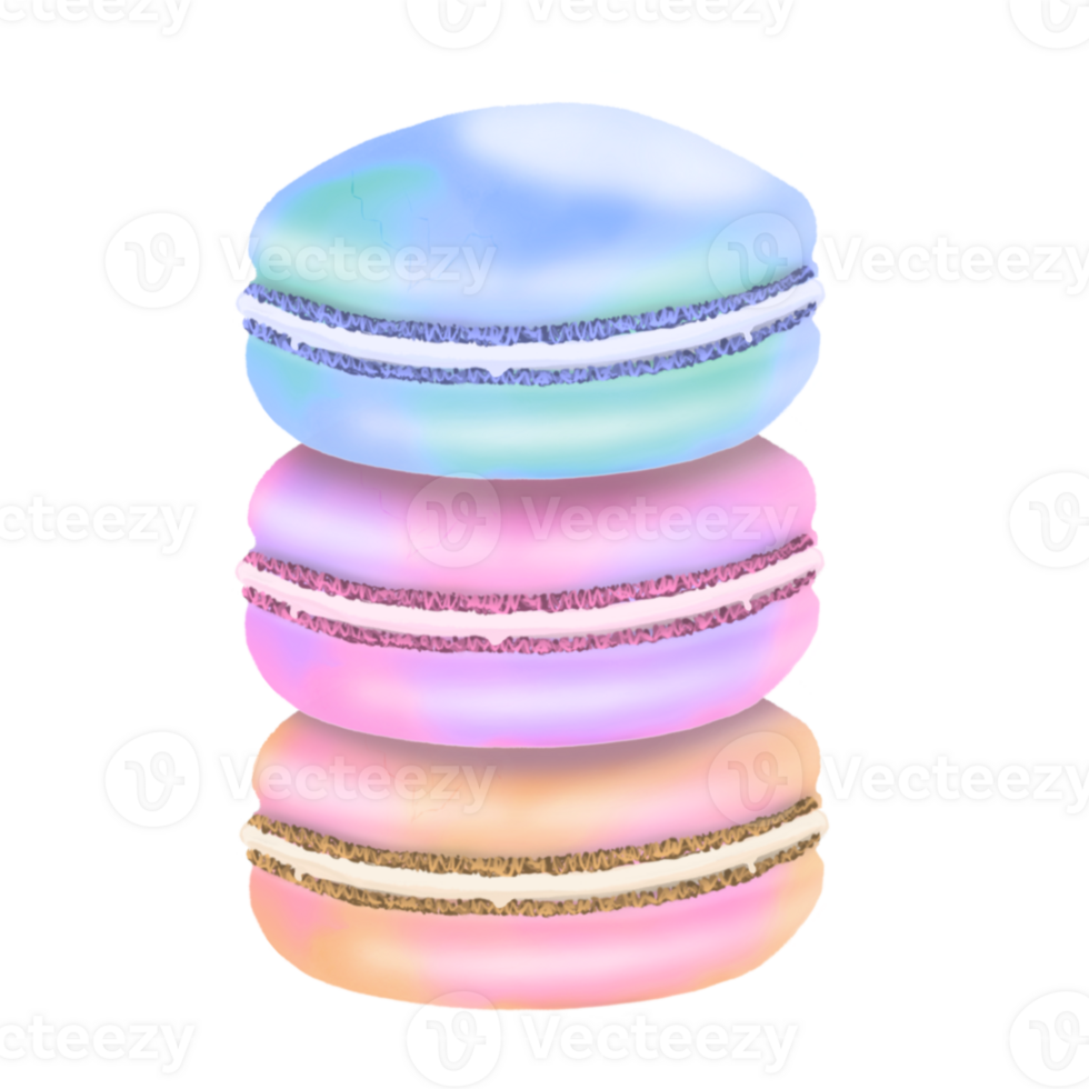 A stack of three colorful macarons png