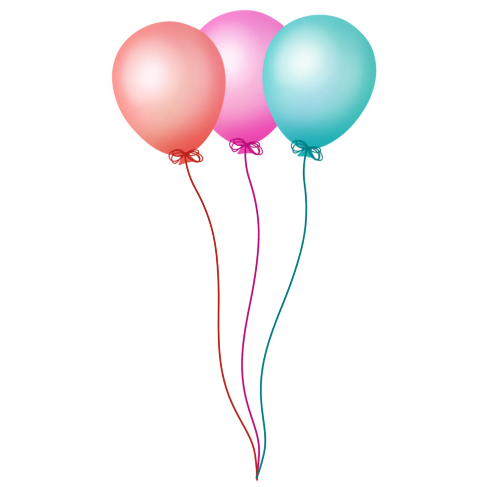 Three colorful balloons with strings png