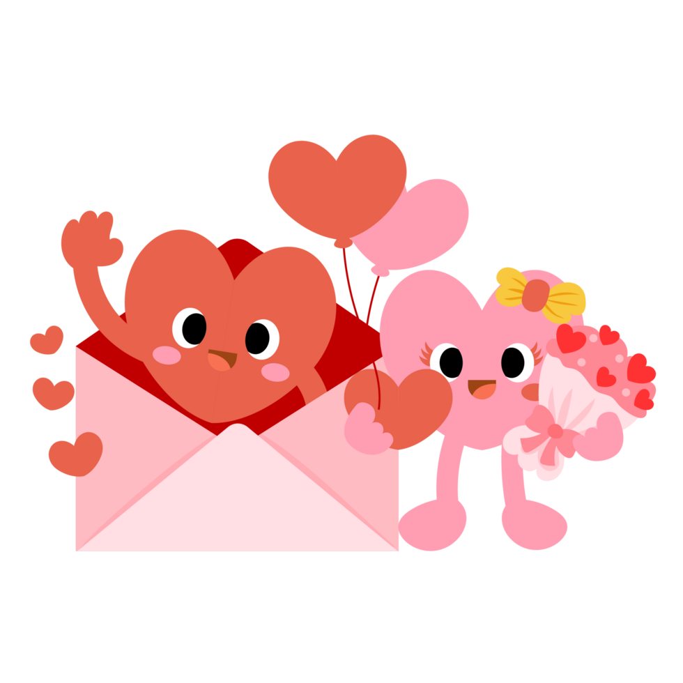 couple Hearts hold Envelope funny cartoon characters. Valentines day, Couple in love concept png