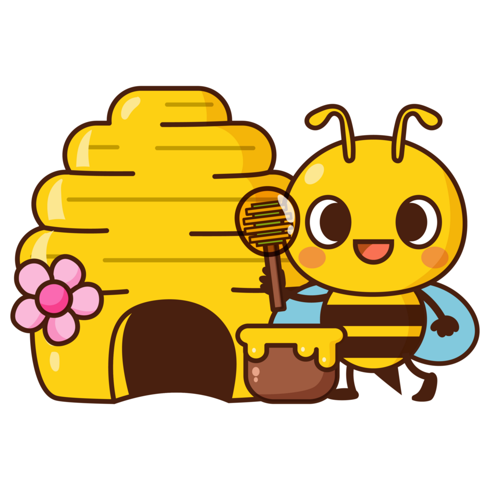 Cute Cartoon Bee with Honey Pot png
