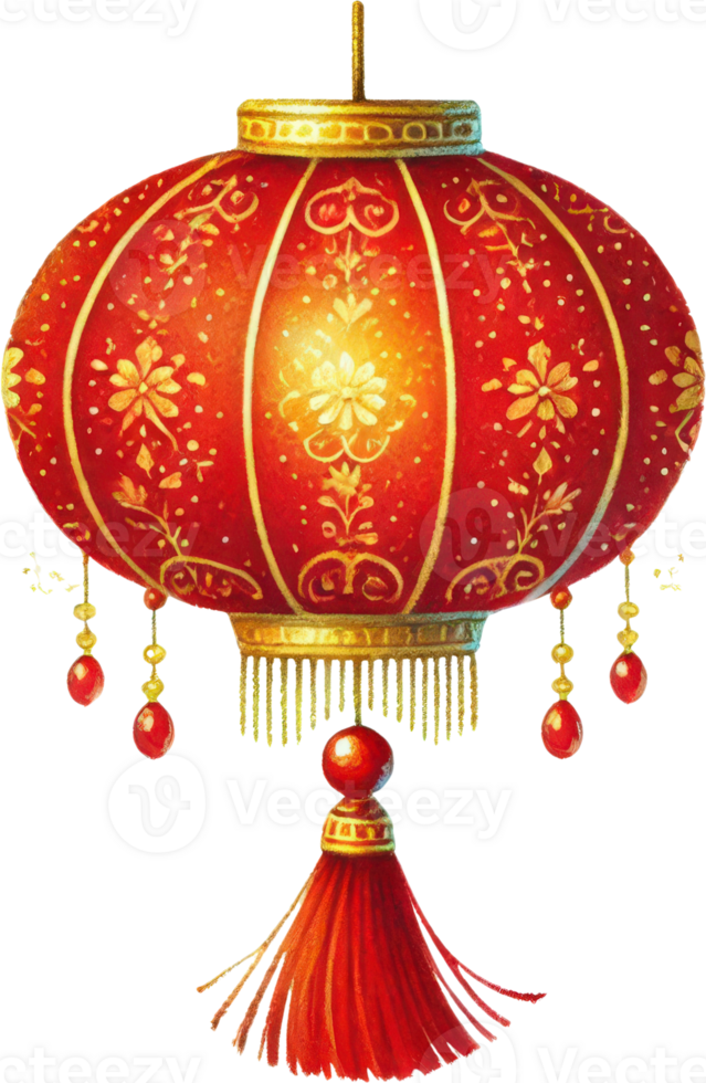 Golden Floral Red Lantern with Elegant Tassels png