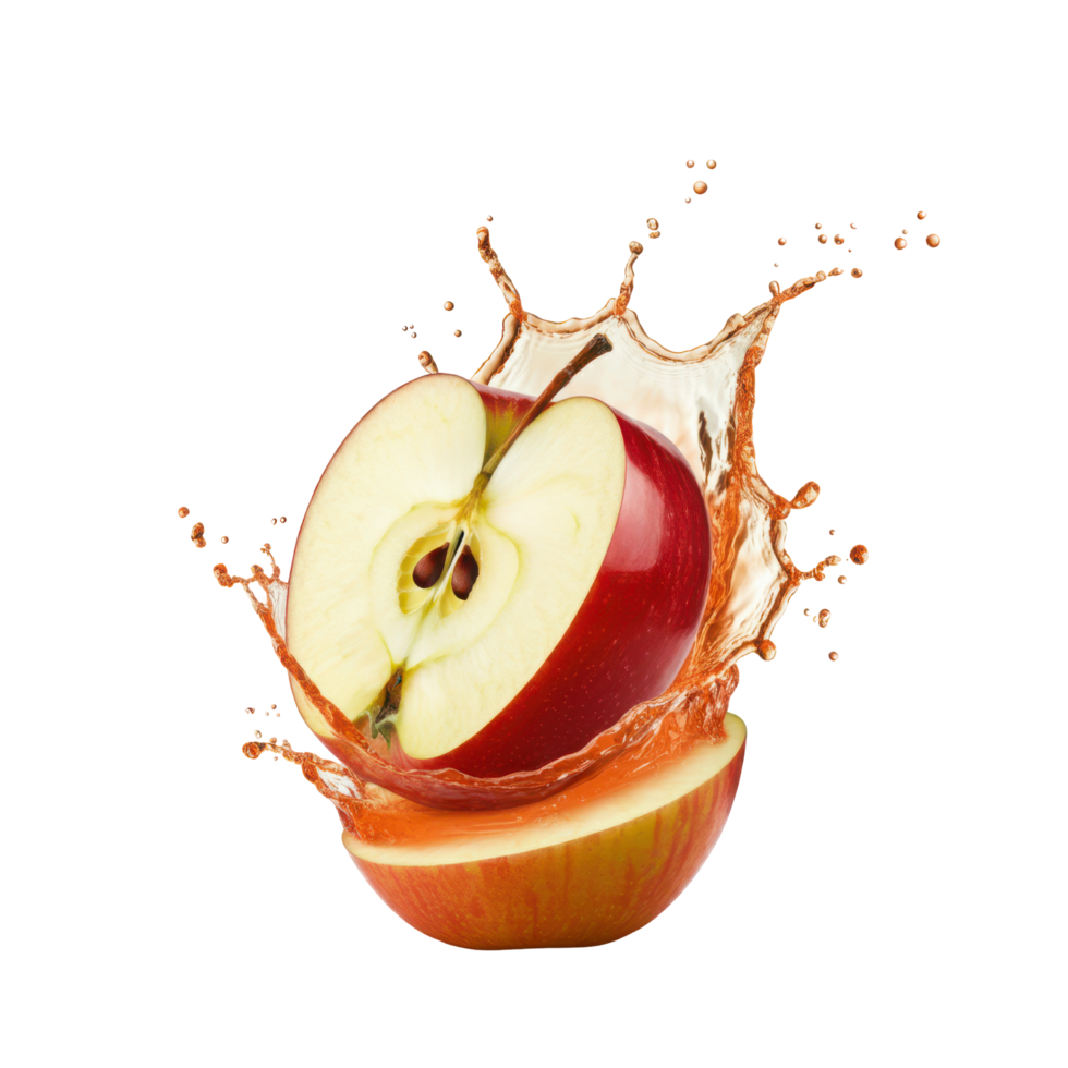 Bursting Red Apple with Fresh Water Splash, Juicy Fruit Close Up png