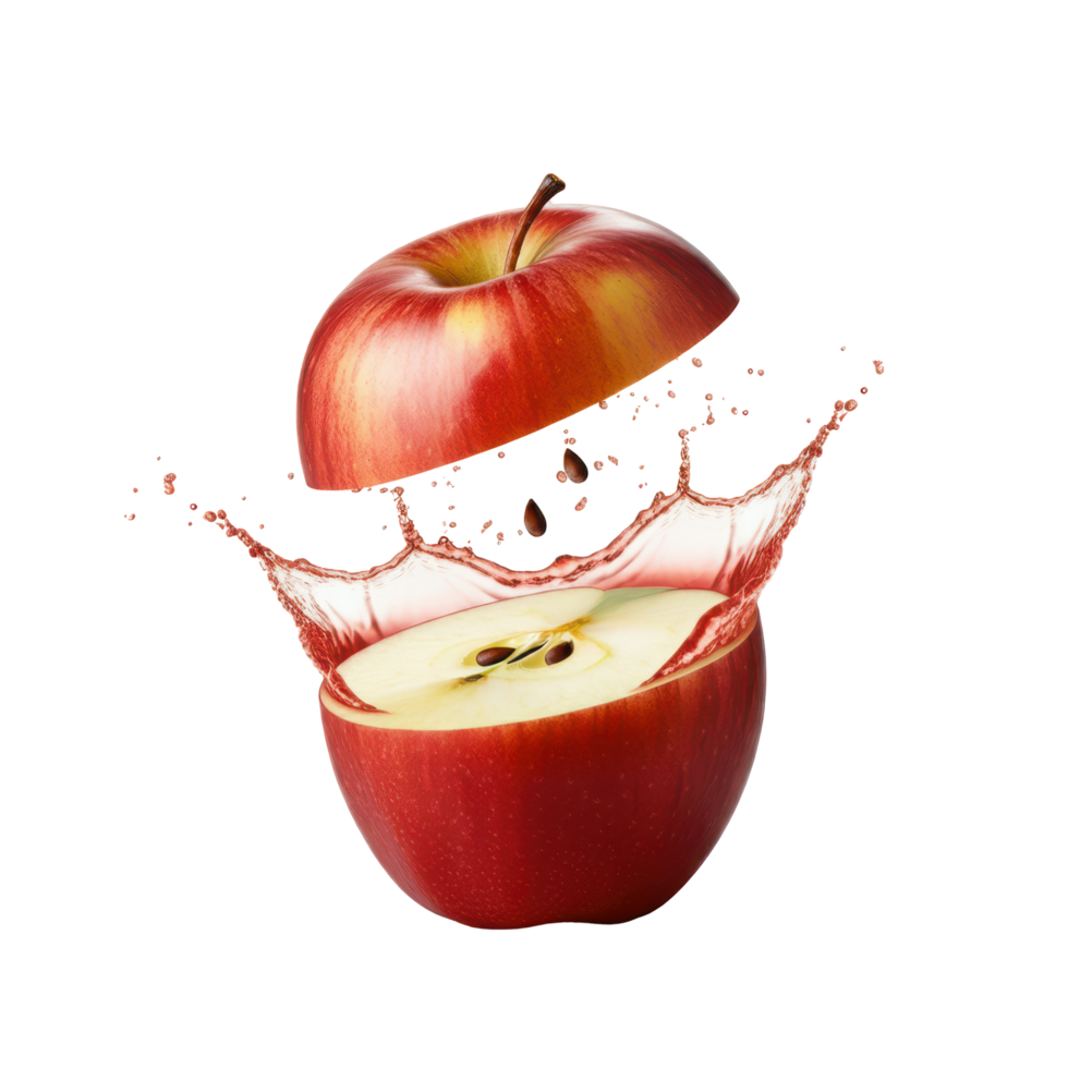 Ripe Red Apple Bursting Open with Water Splash, Close Up png