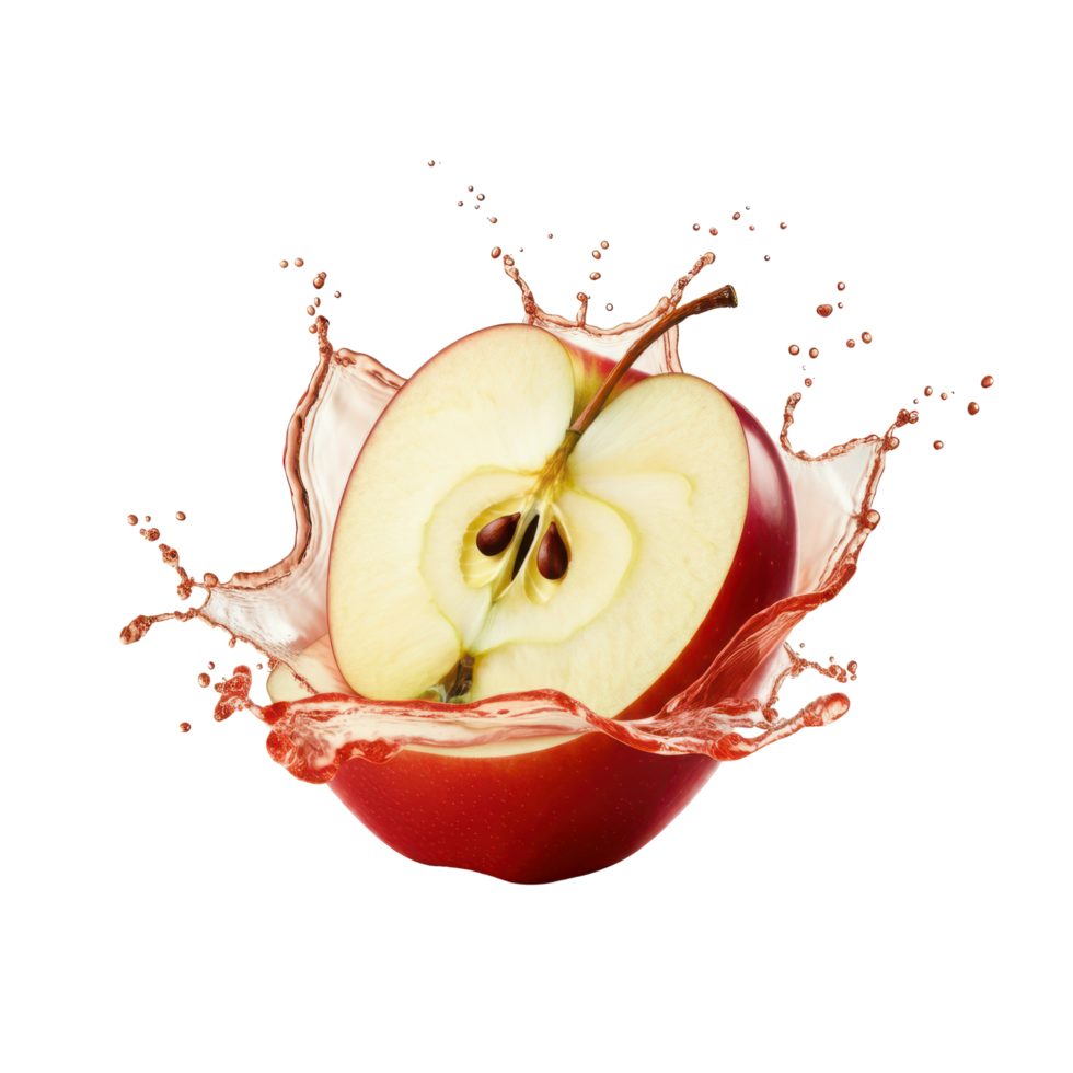 Bursting Apple with Water Drops, Close Up of Juicy Red Fruit png