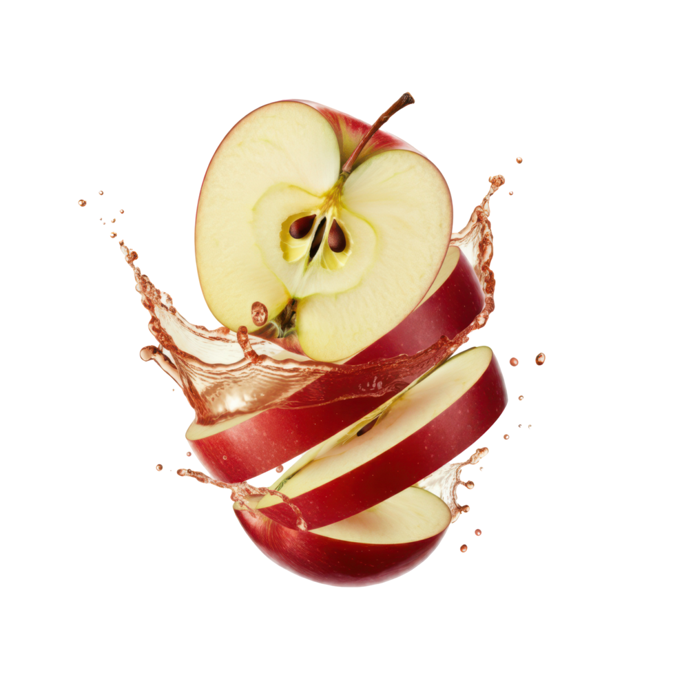 Fresh Red Apple Bursting Open with Water Drops, Juicy Fruit png