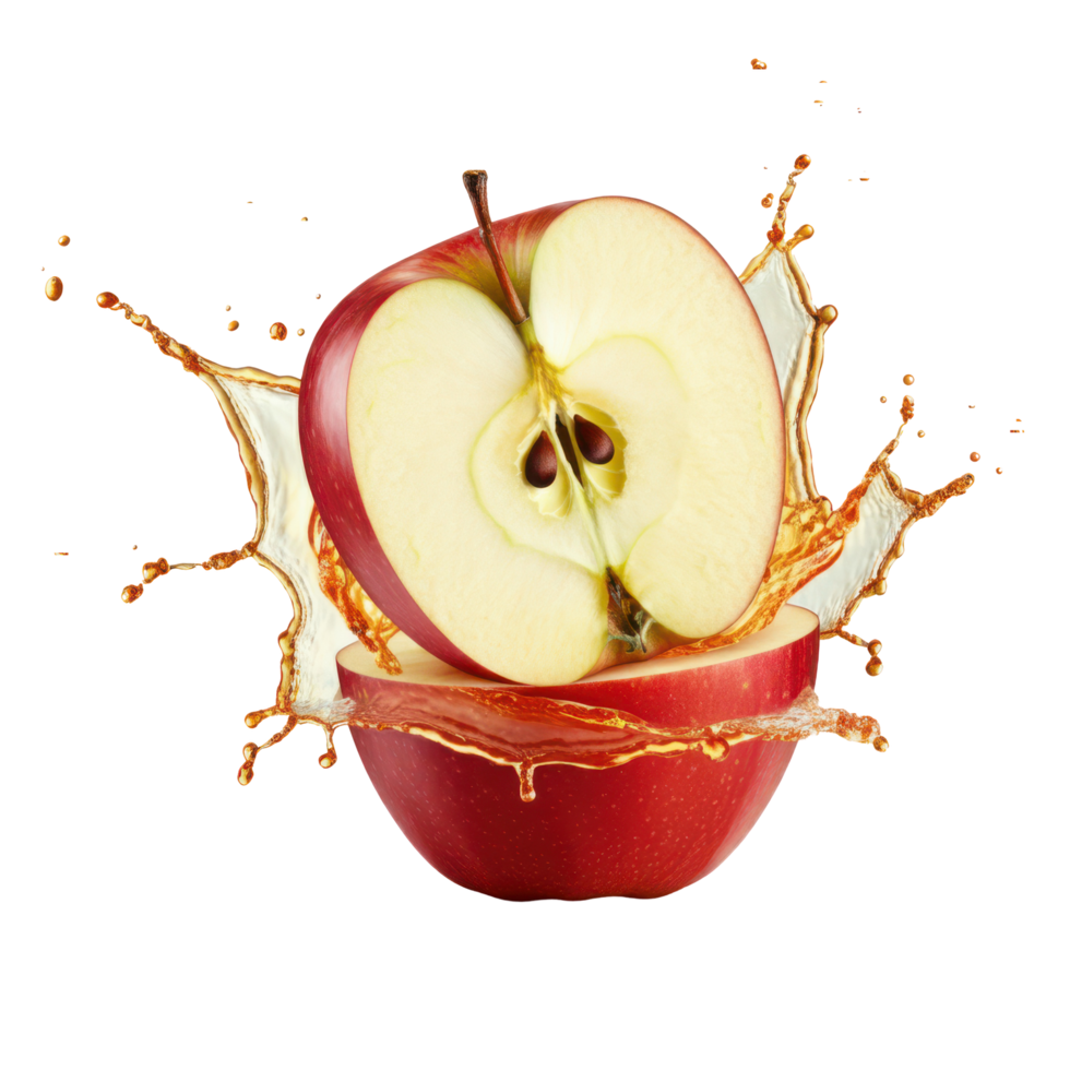 Bursting Apple with Water Droplets, Fresh and Juicy Red Fruit png
