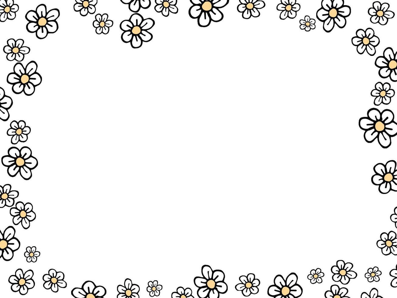 Doodle flower A delicate pattern of hand drawn daisies forming a floral frame. Ideal for creating a feminine and romantic aesthetic for invitations, cards, and more with this simple yet elegant daisy vector