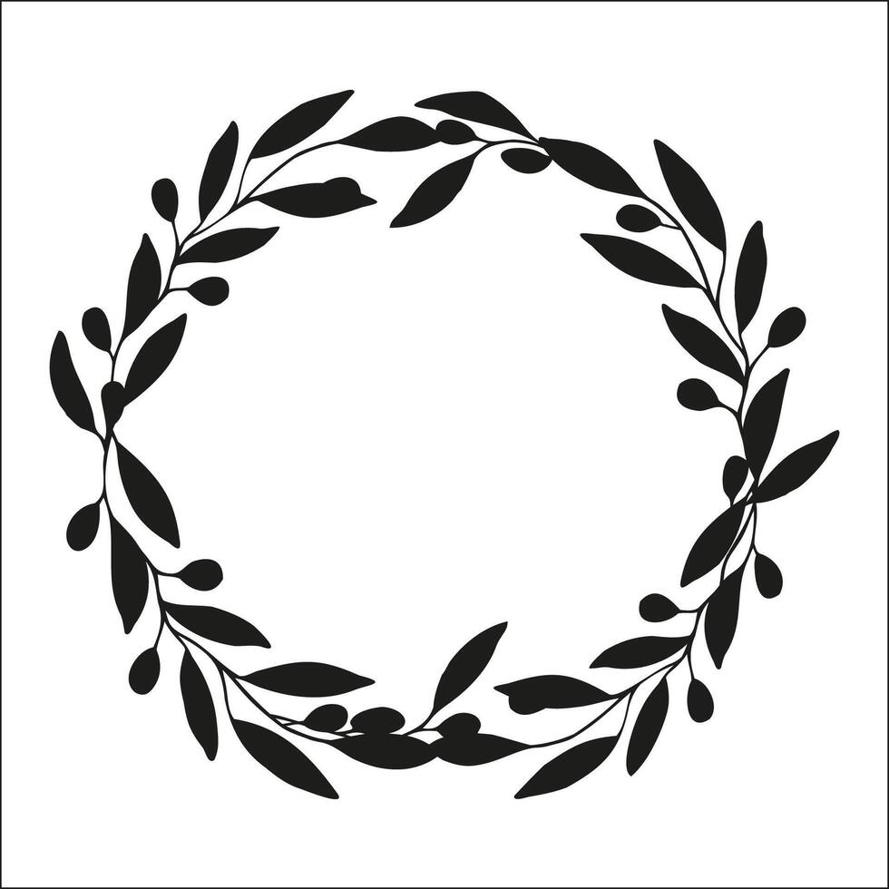 Circle wreath frame of olive branches and berries. vector