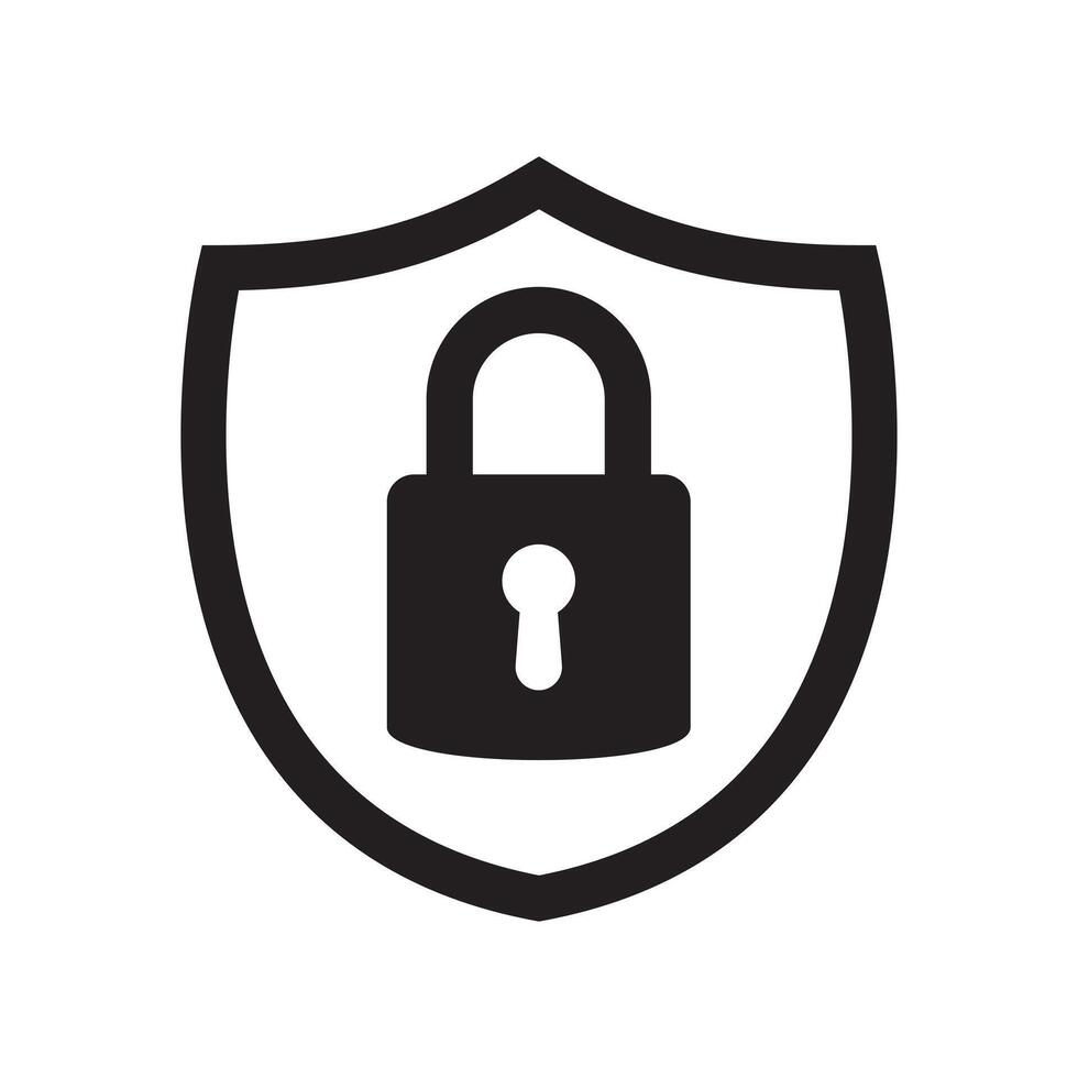 Shield security with lock icon. Protection, safety, password security icon. Firewall access privacy sign. Lock security icon for login page. Website guard emblem. vector
