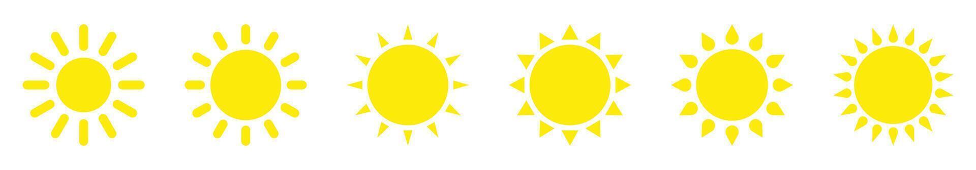 Simple yellow sun icons in flat style. vector