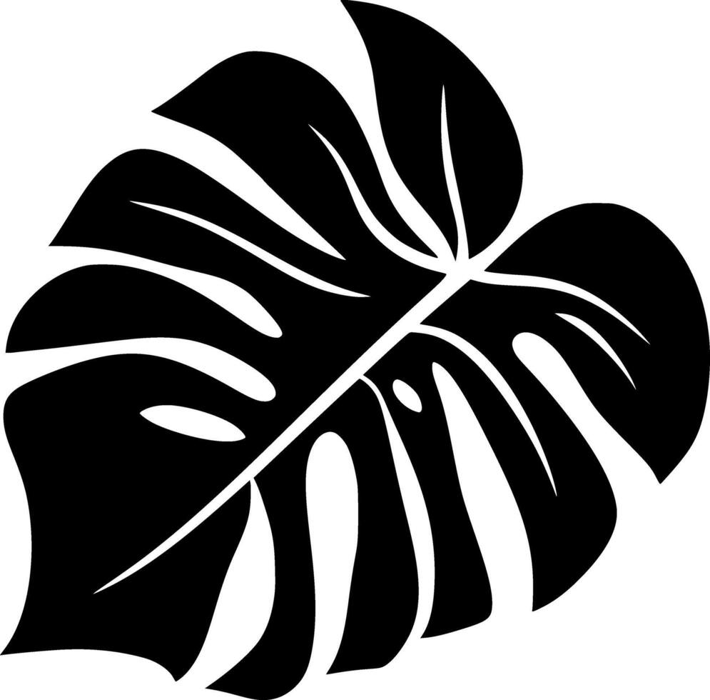 Dark tropical logo leaf monstera silhouette creating a jungle feeling, ideal for exotic vector
