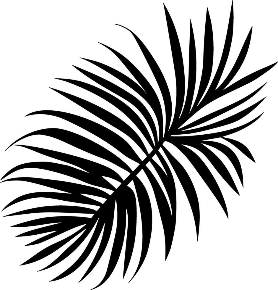 Black silhouette tropical icon revealing delicate exotic fern leaf palm veining, sharply against pristine white background vector