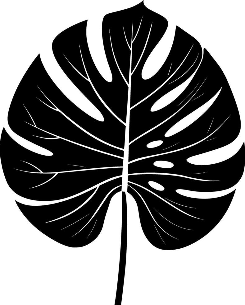 Dark tropical logo leaf monstera silhouette creating a jungle feeling, ideal for exotic element background botanic pattern, or nature inspired designs vector