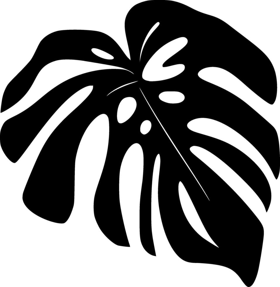 Dark tropical icon leaf monstera silhouette creating a jungle feeling for exotic element backgrounds, botanic pattern, or nature inspired designs vector