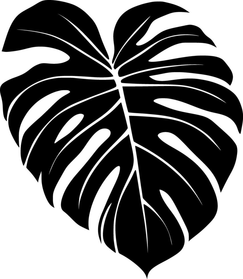 Dark tropical logo leaf monstera silhouette creating a jungle feeling, ideal for exotic element backgrounds, botanic or nature inspired designs vector