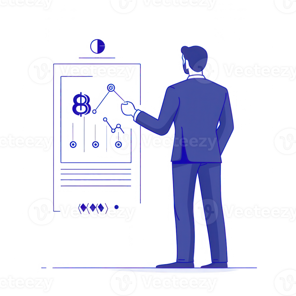 A businessman analyzing financial data on a digital interface. png