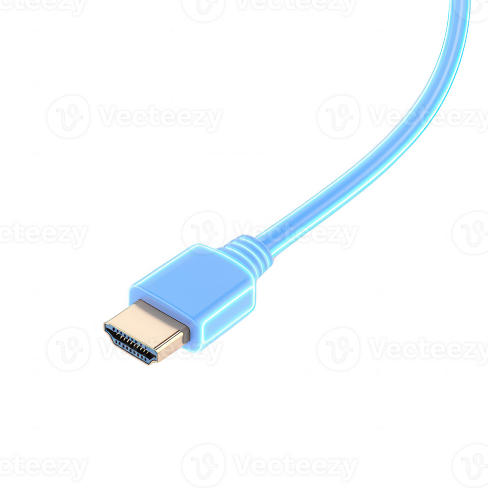 A close-up of a blue HDMI cable, illustrating modern connectivity in tech devices. png
