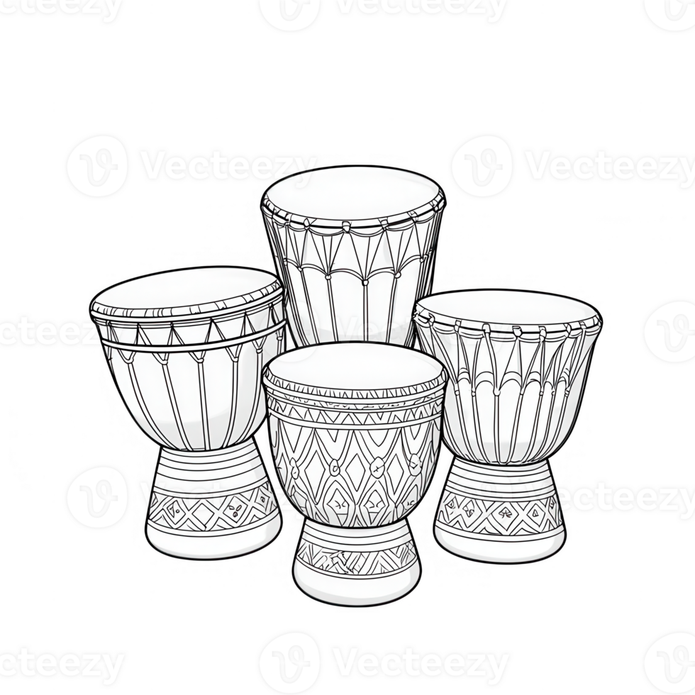 A collection of artistic drums, showcasing intricate designs and cultural significance. png