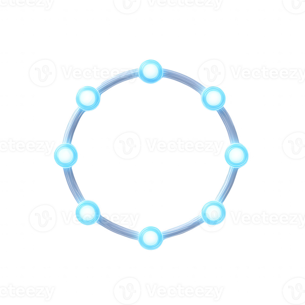 A circular diagram made of blue glowing nodes representing connectivity and unity. png