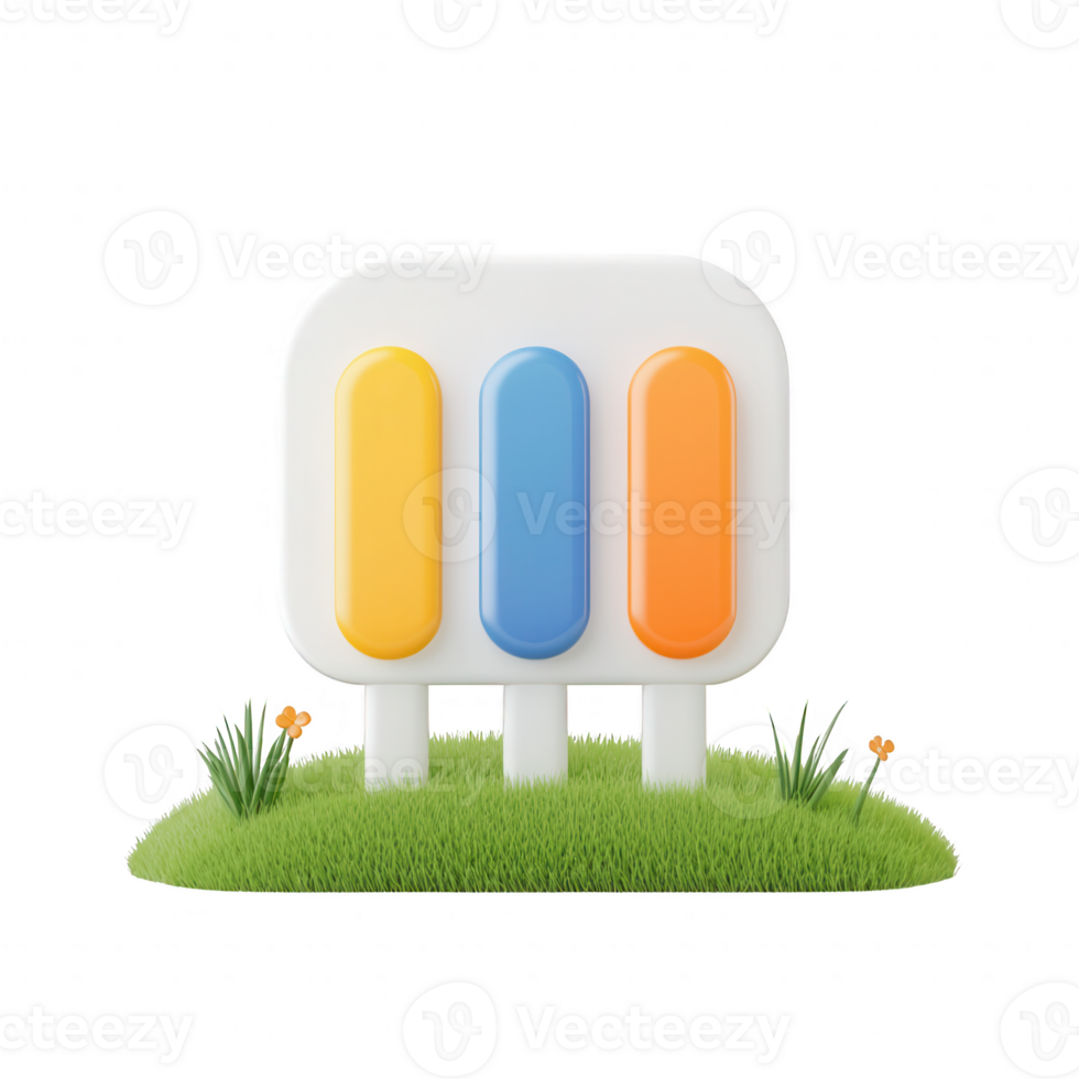 A colorful graphic representation of an interface control panel on a grassy base. png
