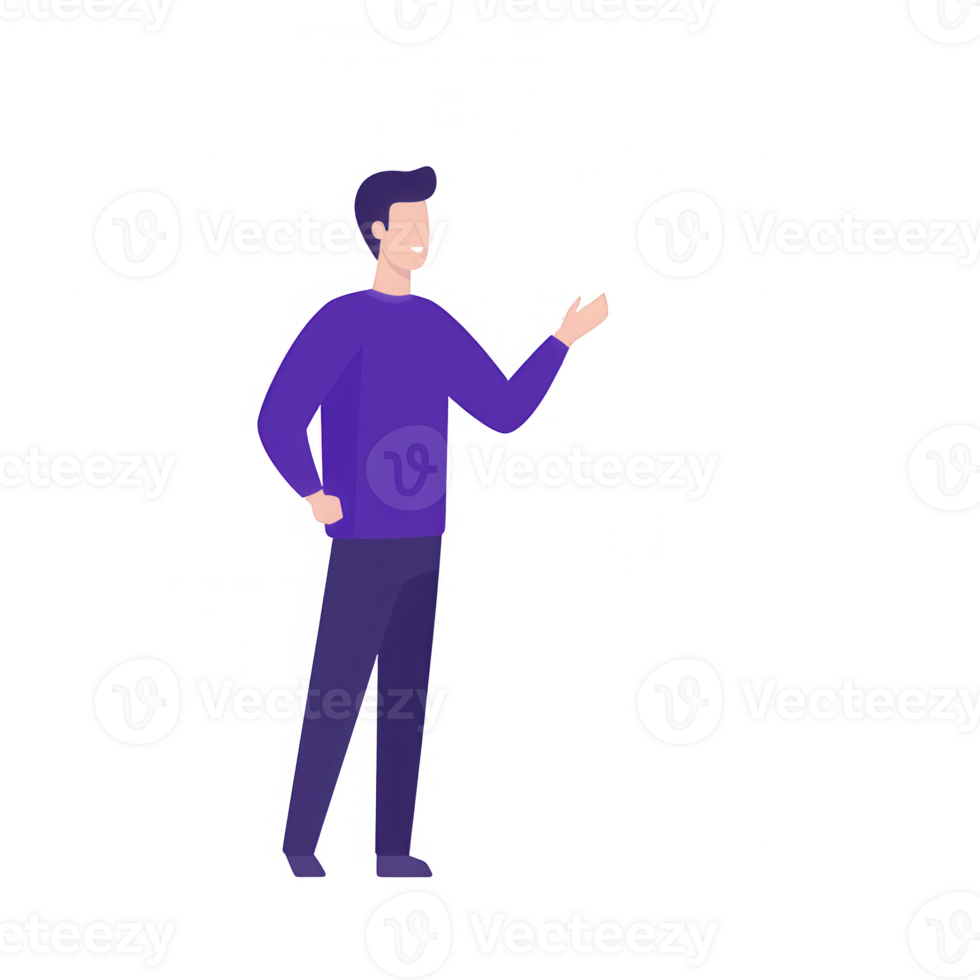 A confident man gesturing while discussing ideas in a professional setting. png