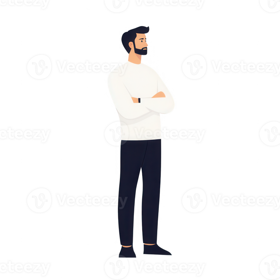 A confident man in casual wear standing with arms crossed, showcasing a relaxed demeanor. png