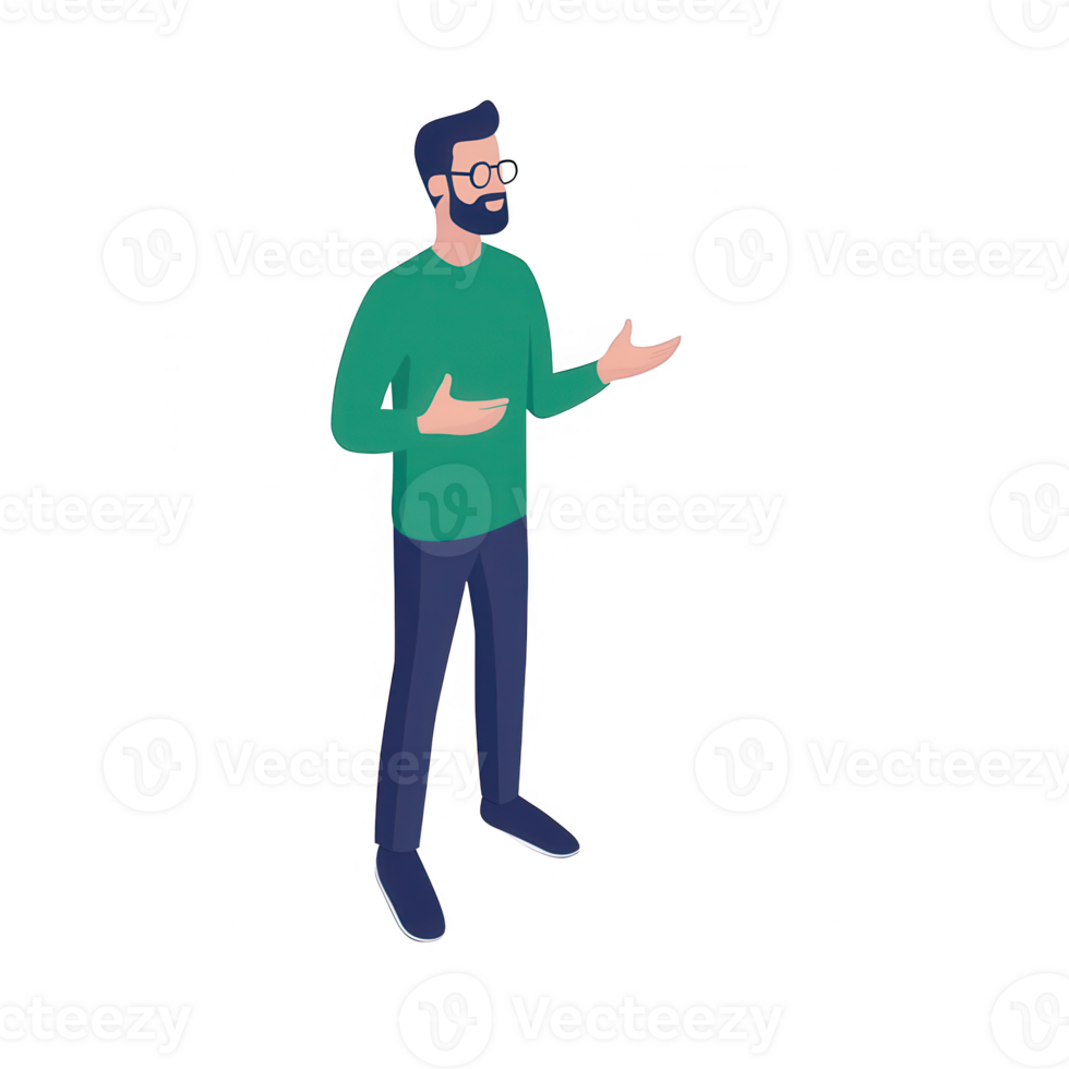 A man gesturing while explaining an idea or concept in a friendly manner. png