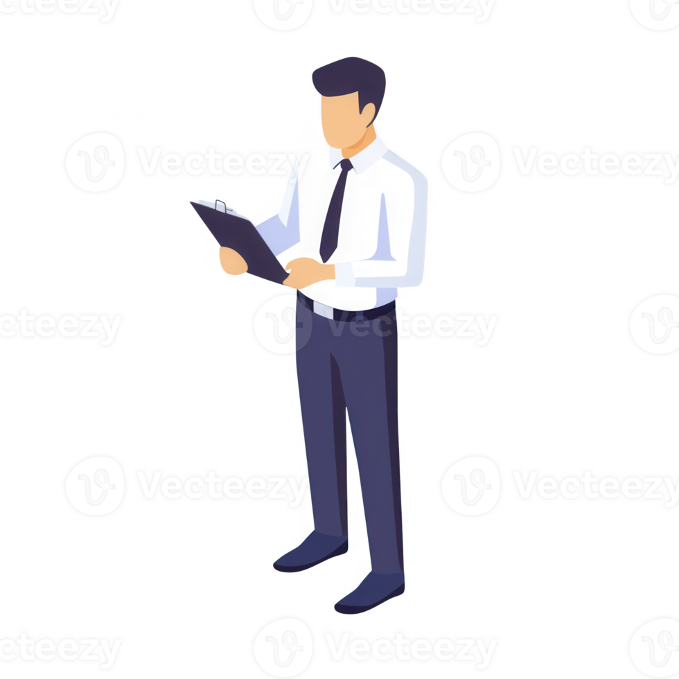 A professional man in a suit reviewing documents with focus and determination. png