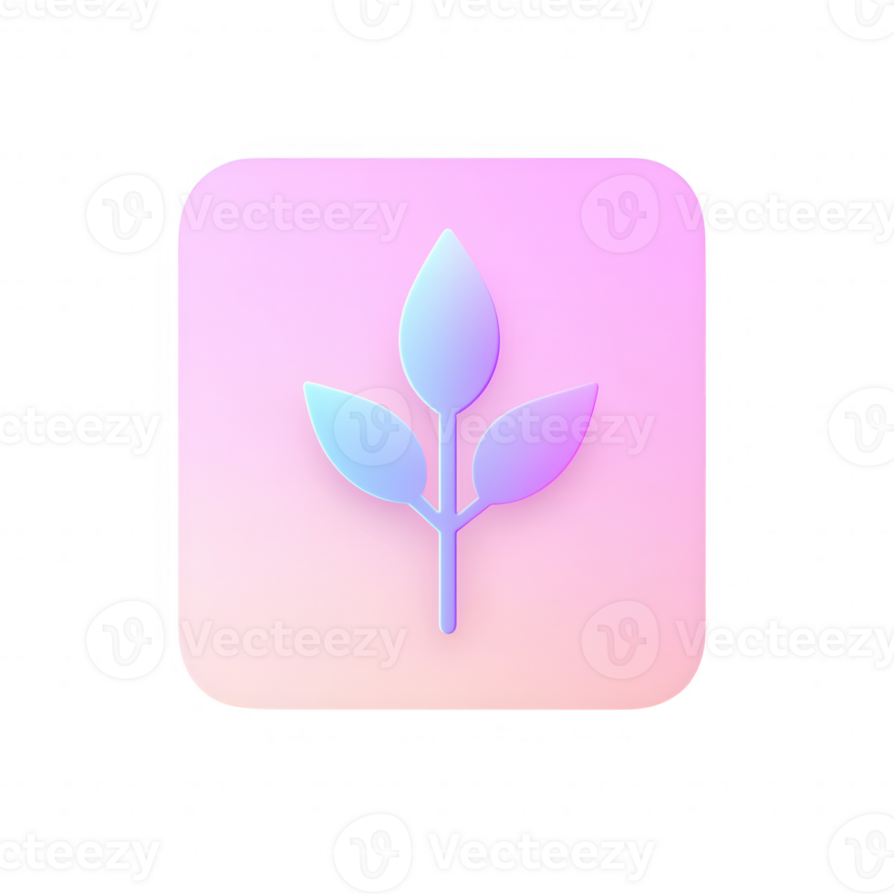 A minimalistic leaf icon with a gradient background representing nature and growth. png