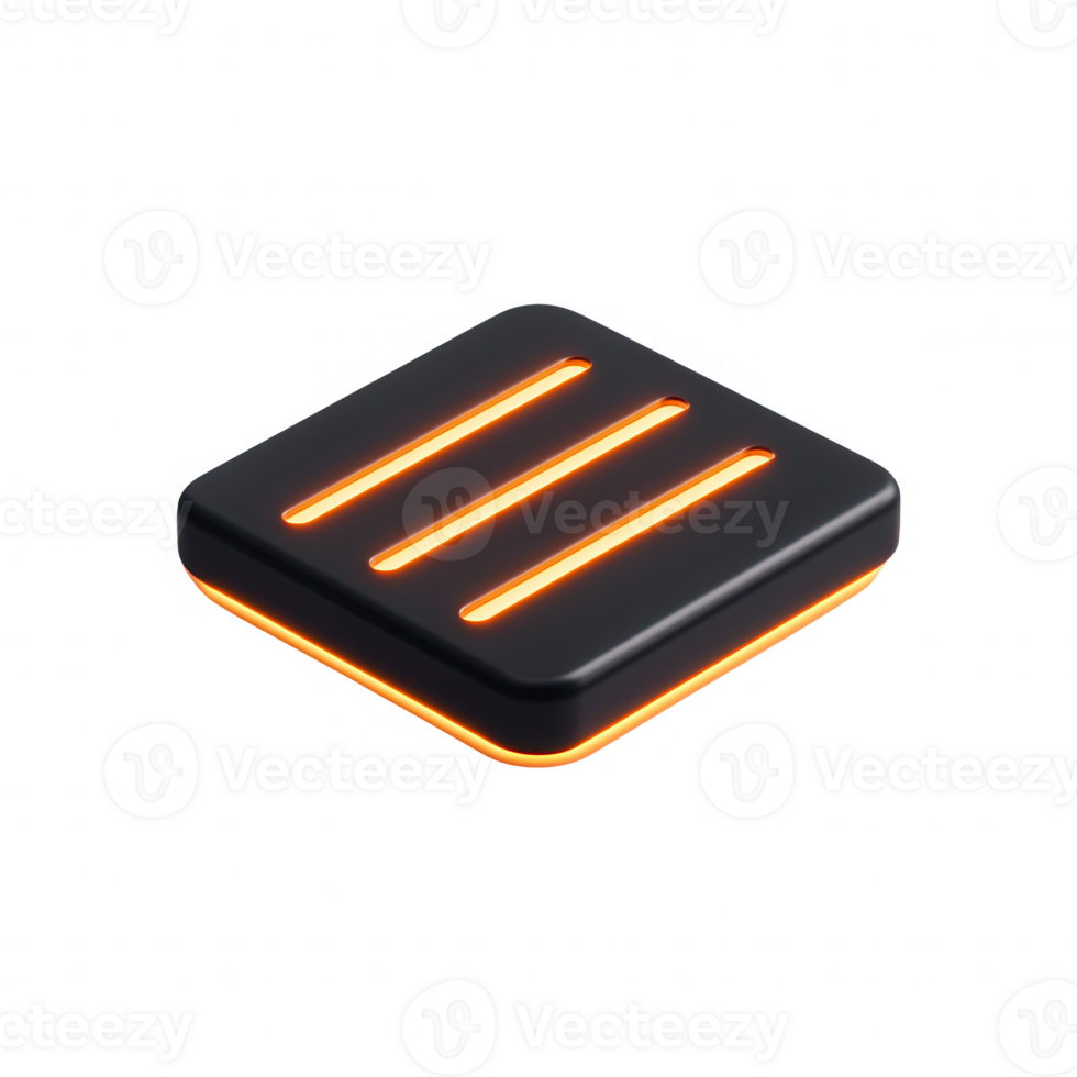 A sleek, modern button with glowing orange lines on a black background. png