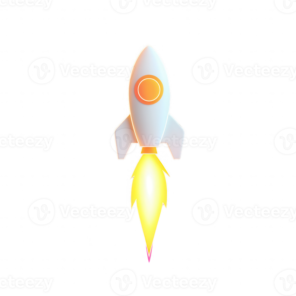A vibrant rocket launching into space, representing innovation and exploration. png