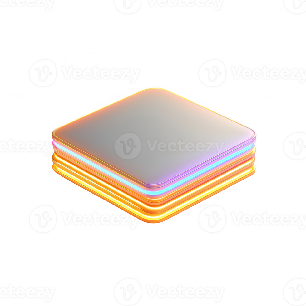 A vibrant abstract design featuring glowing layered squares in bright colors. png