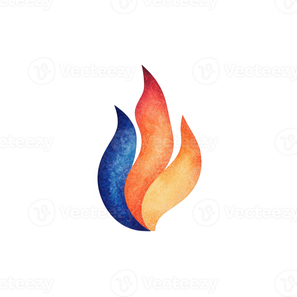 A vibrant and artistic flame illustration in blue, orange, and red hues. png